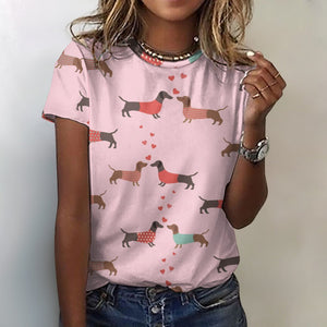 Kissing Dachshunds Love All Over Print Women's Cotton T-Shirt - 4 Colors-Apparel-Apparel, Dachshund, Shirt, T Shirt-2XS-Pink-9