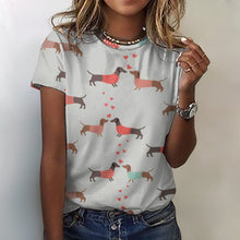 Load image into Gallery viewer, Kissing Dachshunds Love All Over Print Women&#39;s Cotton T-Shirt - 4 Colors-Apparel-Apparel, Dachshund, Shirt, T Shirt-2XS-LightGray-15