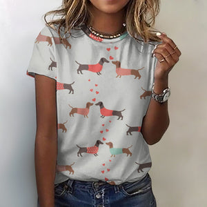 Kissing Dachshunds Love All Over Print Women's Cotton T-Shirt - 4 Colors-Apparel-Apparel, Dachshund, Shirt, T Shirt-2XS-LightGray-15