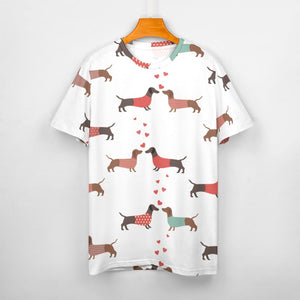 Kissing Dachshunds Love All Over Print Women's Cotton T-Shirt - 4 Colors-Apparel-Apparel, Dachshund, Shirt, T Shirt-3