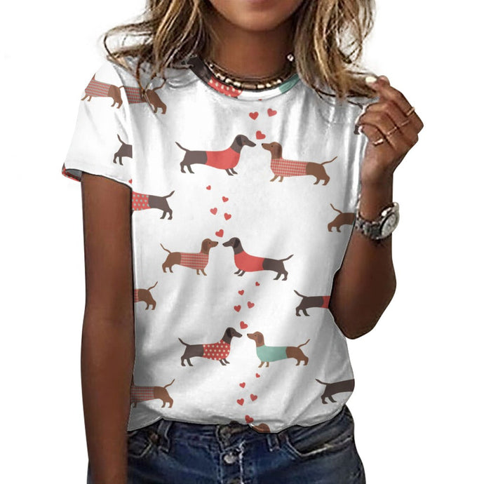 Kissing Dachshunds Love All Over Print Women's Cotton T-Shirt - 4 Colors-Apparel-Apparel, Dachshund, Shirt, T Shirt-1