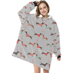 Kissing Dachshunds Love Blanket Hoodie for Women-Apparel-Apparel, Blankets-13