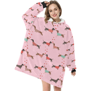 Kissing Dachshunds Love Blanket Hoodie for Women-Apparel-Apparel, Blankets-2