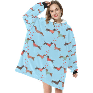 Kissing Dachshunds Love Blanket Hoodie for Women-Apparel-Apparel, Blankets-7