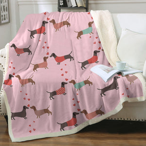 Kissing Dachshunds Love Soft Warm Fleece Blanket - 4 Colors-Blanket-Blankets, Dachshund, Home Decor-Soft Pink-Small-2
