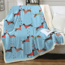 Load image into Gallery viewer, Kissing Dachshunds Love Soft Warm Fleece Blanket - 4 Colors-Blanket-Blankets, Dachshund, Home Decor-Sky Blue-Small-3
