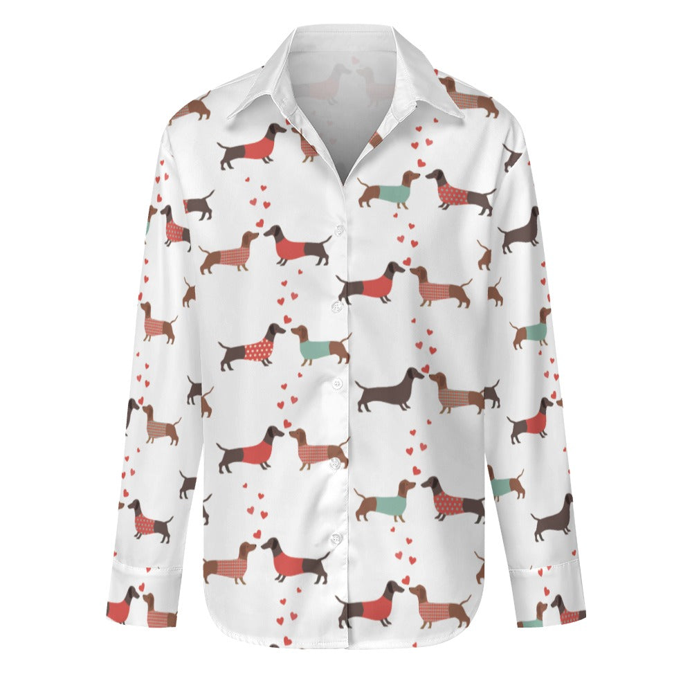 Kissing Dachshunds Love Women's Shirt-Apparel-Apparel,Dachshund,Dog Mom Gifts,Shirt-Crisp White-S-8