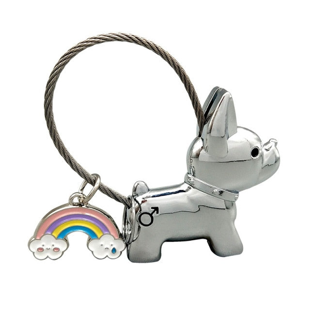 Image of a boy frenchie keychain in the color silver