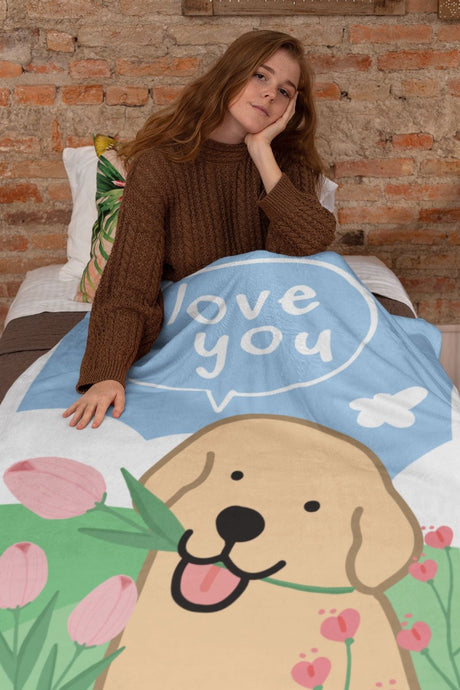Image of a lady with a love Labrador Blanket