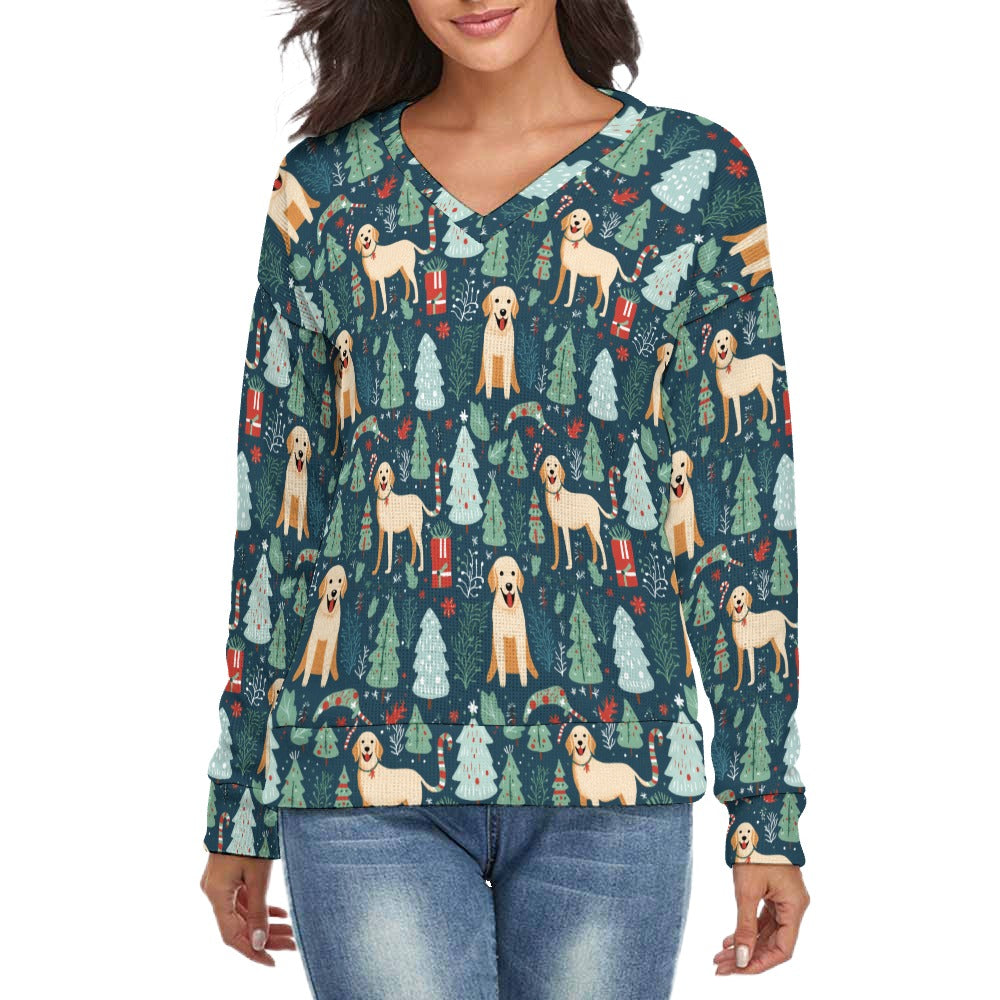 Labrador Holiday Cheer Women's V-Neck Christmas Sweater-Apparel-Apparel,Christmas,Dog Mom Gifts,Labrador,Sweater,Sweatshirt-S-2