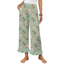 Load image into Gallery viewer, Labrador Pajama Pants for Women - Ruffle Hem Design - Watercolor Delight Labradors-Pajamas-Apparel,Dog Mom Gifts,Labrador,Pajamas-Green-S-9