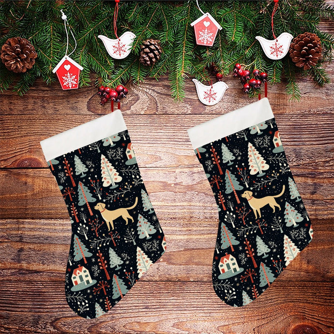 Labrador Retriever Holiday Village Christmas Stocking-Christmas Ornament-Christmas, Home Decor, Labrador-26X42CM-White-3