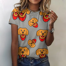 Load image into Gallery viewer, Red Scarf Happy Labrador All Over Print Women&#39;s Cotton T-Shirt - 4 Colors-Apparel-Apparel, Labrador, Shirt, T Shirt-14