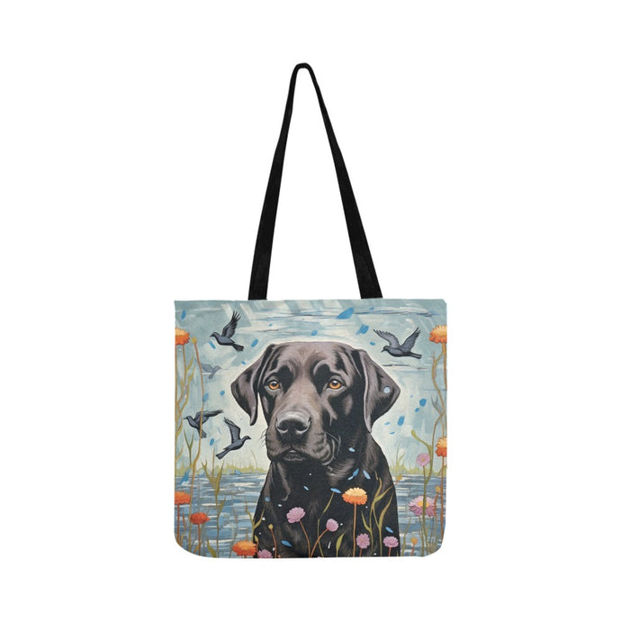 Lakeside Reverie Black Labrador Shopping Tote Bag-Accessories-Accessories, Bags, Black Labrador, Dog Dad Gifts, Dog Mom Gifts, Labrador-White-ONESIZE-1