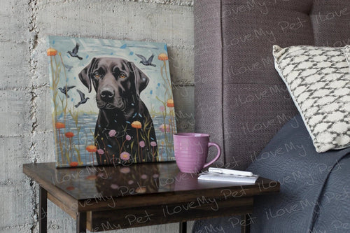 Lakeside Reverie Black Labrador Wall Art Poster-Art-Black Labrador, Dog Art, Home Decor, Labrador, Poster-Framed Light Canvas-Small - 8x8