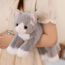 Load image into Gallery viewer, Large Gray and White Cat Stuffed Toy - Pink Paw Pads Kitty-20