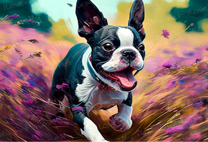 Lavender Fields Boston Terrier Wall Art Poster-Art-Boston Terrier, Dog Art, Home Decor, Poster-Light Canvas-Tiny - 8x10"-1