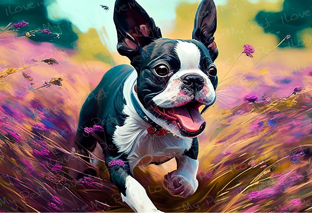 Lavender Fields Boston Terrier Wall Art Poster-Art-Boston Terrier, Dog Art, Home Decor, Poster-Light Canvas-Tiny - 8x10