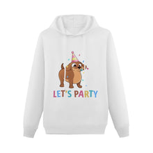Load image into Gallery viewer, Let&#39;s Party Dachshund Women&#39;s Cotton Fleece Hoodie Sweatshirt-Apparel-Apparel, Dachshund, Hoodie, Sweatshirt-White-XS-2