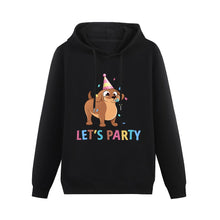 Load image into Gallery viewer, Let&#39;s Party Dachshund Women&#39;s Cotton Fleece Hoodie Sweatshirt-Apparel-Apparel, Dachshund, Hoodie, Sweatshirt-Black-XS-1