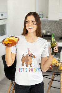 Let's Party Dachshund Women's Cotton T-Shirts - 2 Colors-Apparel-Apparel, Dachshund, Shirt, T Shirt-White-Small-2