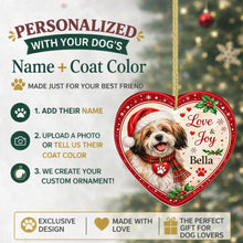 Load image into Gallery viewer, Lhasa Apso Christmas Ornament - Love &amp; Joy Heart Shaped Portrait - Personalize with Photo and Name-Christmas Ornament-Christmas,Christmas Ornament,Lhasa Apso,Personalize Artwork-2