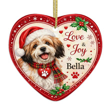 Load image into Gallery viewer, Lhasa Apso Christmas Ornament - Love &amp; Joy Heart Shaped Portrait - Personalize with Photo and Name-Christmas Ornament-Christmas,Christmas Ornament,Lhasa Apso,Personalize Artwork-4
