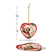 Load image into Gallery viewer, Lhasa Apso Christmas Ornament - Love &amp; Joy Heart Shaped Portrait - Personalize with Photo and Name-Christmas Ornament-Christmas,Christmas Ornament,Lhasa Apso,Personalize Artwork-5