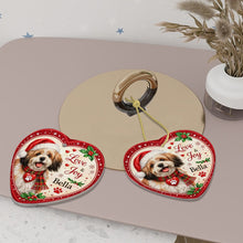 Load image into Gallery viewer, Lhasa Apso Christmas Ornament - Love &amp; Joy Heart Shaped Portrait - Personalize with Photo and Name-Christmas Ornament-Christmas,Christmas Ornament,Lhasa Apso,Personalize Artwork-6
