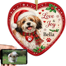 Load image into Gallery viewer, Lhasa Apso Christmas Ornament - Love &amp; Joy Heart Shaped Portrait - Personalize with Photo and Name-Christmas Ornament-Christmas,Christmas Ornament,Lhasa Apso,Personalize Artwork-1