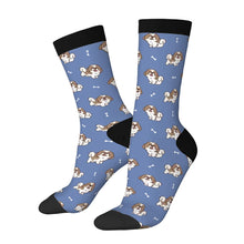 Load image into Gallery viewer, Lhasa Apso Socks - Smiling Lhasa Apso Love-Wear Accessories-Slate Blue -3 Black-One Size-2