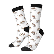 Load image into Gallery viewer, Lhasa Apso Socks - Smiling Lhasa Apso Love-Wear Accessories-Ivory White -3 Black-One Size-1