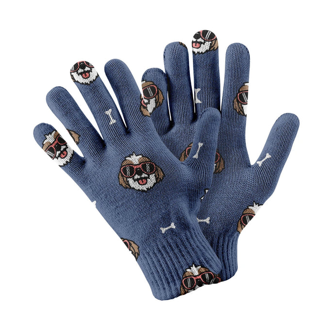 Shih Tzu with Shades Touch Screen Gloves-Accessories-Accessories, Dog Dad Gifts, Dog Mom Gifts, Gloves-Navy-3