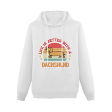 Load image into Gallery viewer, Life is Better with a Dachshund Women&#39;s Cotton Fleece Hoodie Sweatshirt-Apparel-Apparel, Dachshund, Hoodie, Sweatshirt-White-XS-2