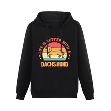 Load image into Gallery viewer, Life is Better with a Dachshund Women&#39;s Cotton Fleece Hoodie Sweatshirt-Apparel-Apparel, Dachshund, Hoodie, Sweatshirt-Black-XS-3