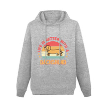 Load image into Gallery viewer, Life is Better with a Dachshund Women&#39;s Cotton Fleece Hoodie Sweatshirt-Apparel-Apparel, Dachshund, Hoodie, Sweatshirt-Gray-XS-1