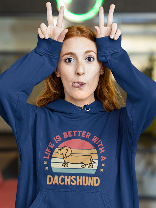 Life is Better with a Dachshund Women's Cotton Fleece Hoodie Sweatshirt - 4 Colors-Apparel-Apparel, Dachshund, Hoodie, Sweatshirt-Navy Blue-XS-1