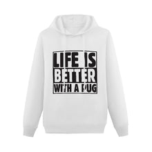 Load image into Gallery viewer, Life is Better with a Pug Women&#39;s Cotton Fleece Hoodie Sweatshirt-Apparel-Apparel, Hoodie, Pug, Sweatshirt-White-XS-4