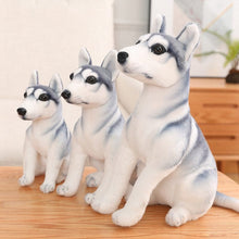 Load image into Gallery viewer, Image three cute Husky stuffed animal toys standing on a wooden table