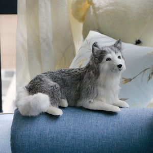 Lifelike Large Silver / Gray Husky Stuffed Animals with Real Fur-Stuffed Animals-Home Decor, Siberian Husky, Stuffed Animal-7