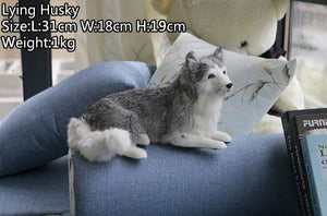 Lifelike Large Silver / Gray Husky Stuffed Animals with Real Fur-Stuffed Animals-Home Decor, Siberian Husky, Stuffed Animal-8