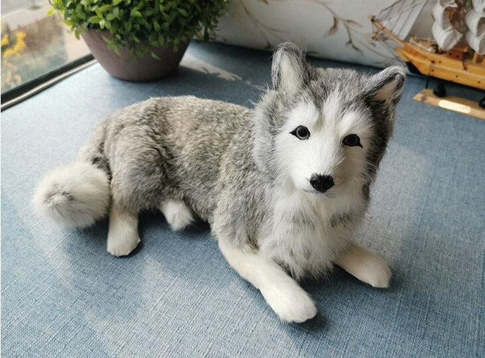 Lifelike Large Silver / Gray Husky Stuffed Animals with Real Fur-Stuffed Animals-Home Decor, Siberian Husky, Stuffed Animal-1