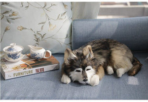 Lifelike Large Sleeping Agouti Husky Stuffed Animals with Real Fur-Stuffed Animals-Home Decor, Siberian Husky, Stuffed Animal-13