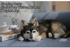 Lifelike Large Sleeping Dog Stuffed Animals with Real Fur-Stuffed Animals-Home Decor, Stuffed Animal-13