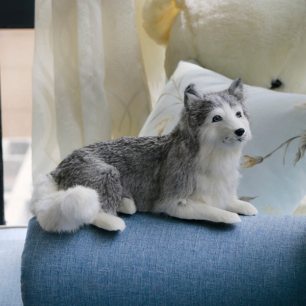 Lifelike Large Sleeping Agouti Husky Stuffed Animals with Real Fur