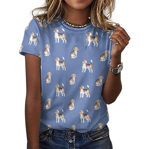 Light Purple, extra, del it!!} Watercolor Elegance Beagles Women's Cotton T-Shirt-Apparel-Apparel, Beagle, Dog Mom Gifts, Shirt, T Shirt-2XS-Cornflower Blue-38