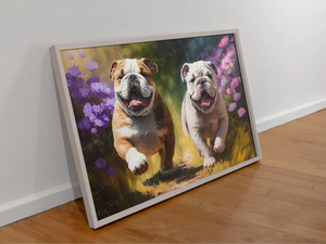 Lilac Garden English Bulldogs Wall Art Poster-Art-Dog Art, English Bulldog, Home Decor, Poster-2