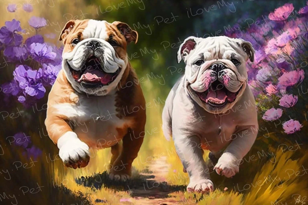 Lilac Garden English Bulldogs Wall Art Poster-Art-Dog Art, English Bulldog, Home Decor, Poster-6