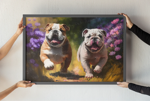 Lilac Garden English Bulldogs Wall Art Poster-Art-Dog Art, English Bulldog, Home Decor, Poster-Light Canvas-Tiny - 8x10"-1