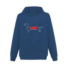 Load image into Gallery viewer, Line Art Dachshund Women&#39;s Cotton Fleece Hoodie Sweatshirt-Apparel-Apparel, Dachshund, Hoodie, Sweatshirt-Navy Blue-XS-3